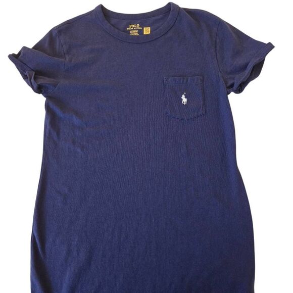 Polo Ralph Lauren Womens Short Sleeve Cotton Pocket Midi Tee Dress Navy Medium - Picture 3 of 12